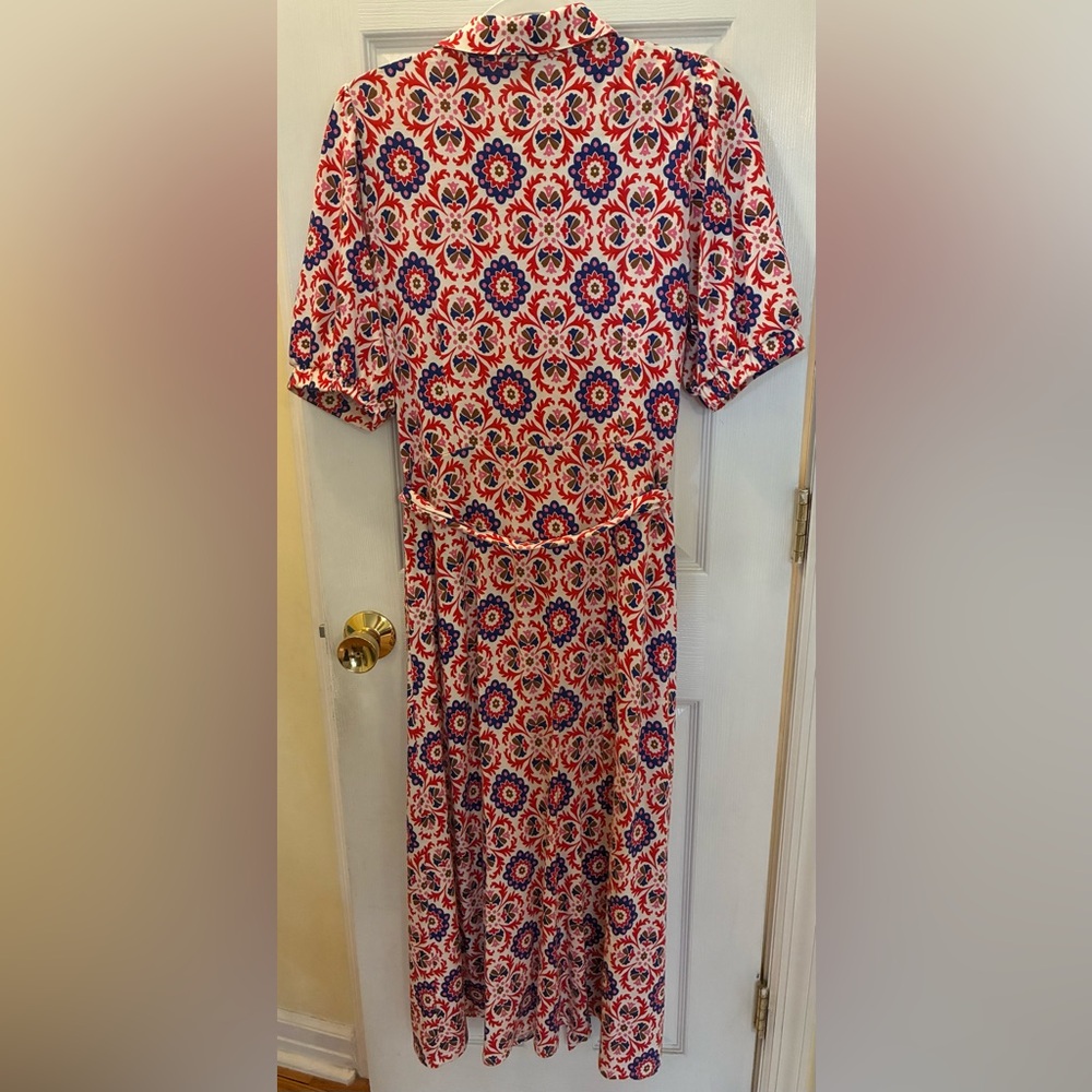 Boden, Libby, Bold Colorful Printed Tie-Waist Midi Dress - Picture 11 of 16